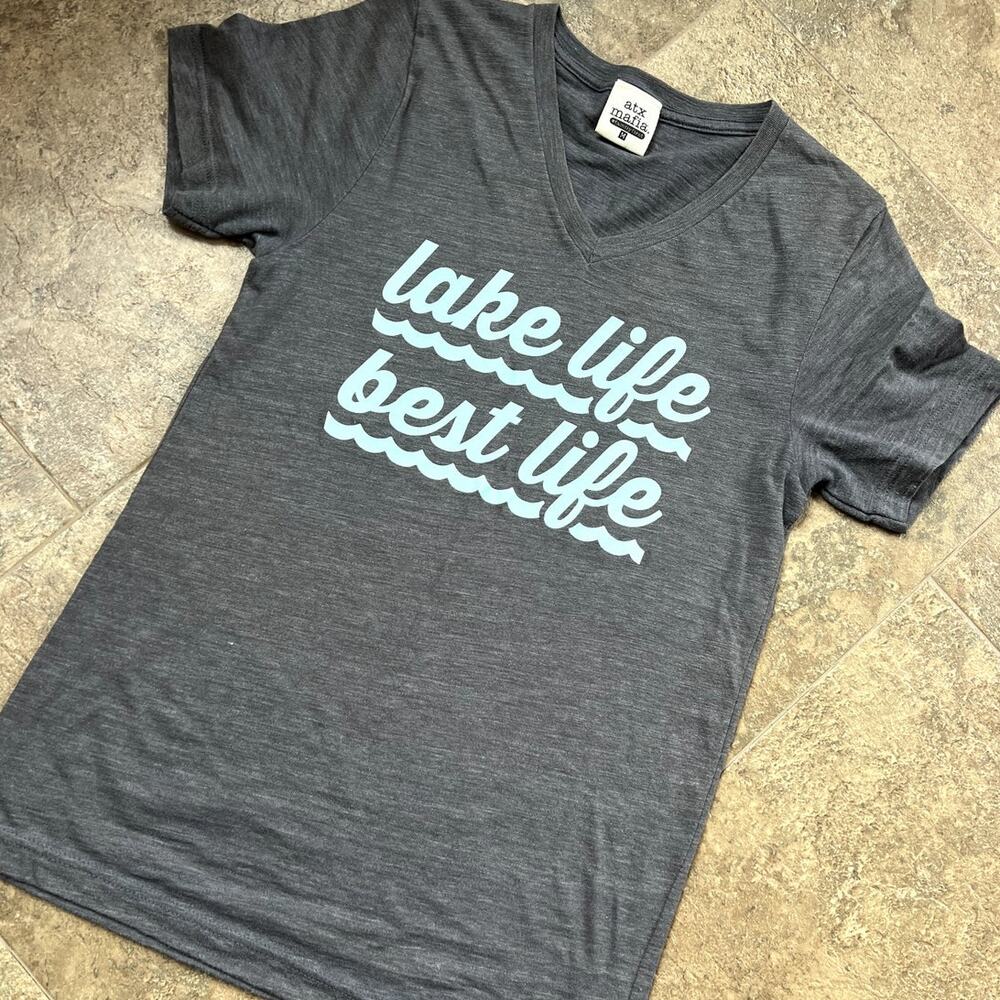 atx mafia Short Sleeve Women's V-neck T-Shirt 'Lake Life Best Life", Size M
